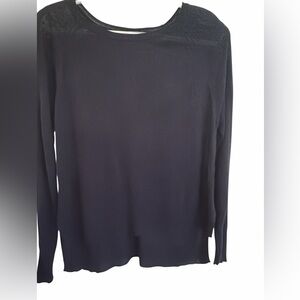 Zara Knit Dark Blue Women's Sheer Long Sleeve Top
